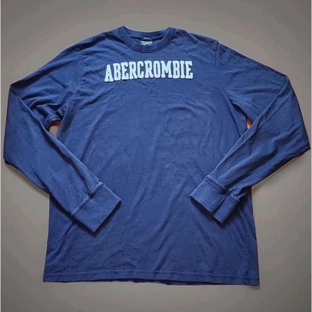 Y2K Abercrombie & Fitch Muscle Fit Long Sleeve Shirt XXL Navy Varsity Logo